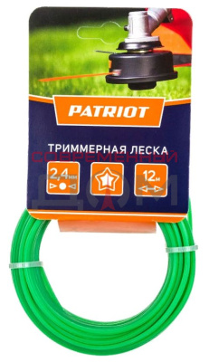 Леска PATRIOT D 2,4 мм L 12 м (звезда, зеленая) 240-12-3, картонный подвес